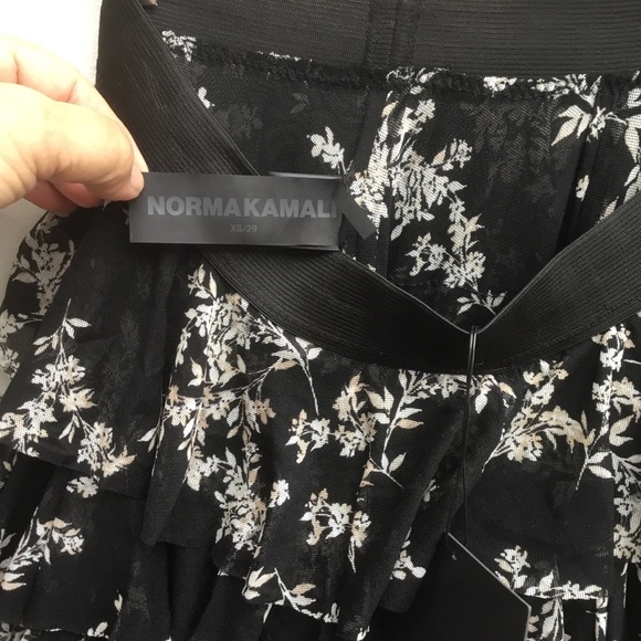 New Norma Kamali black & white layered ruffle maxi skirt delicate flowers XS - Picture 5 of 9